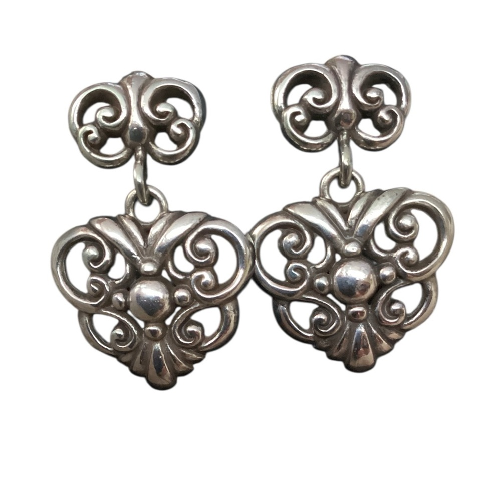 Brighton Silver Filigree Heart Drop Earrings